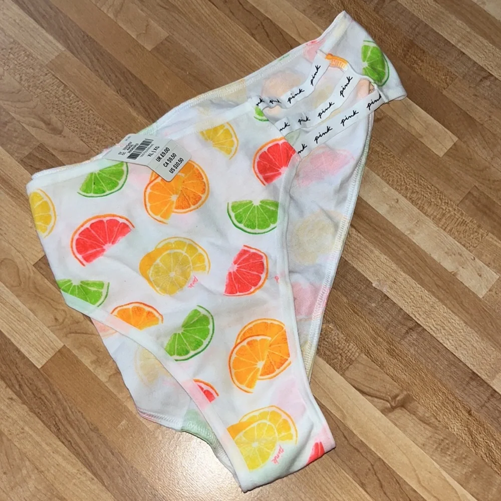 NWT PINK Victoria’s Secret XL Citrus Fruit Print Strappy Cotton Panties
